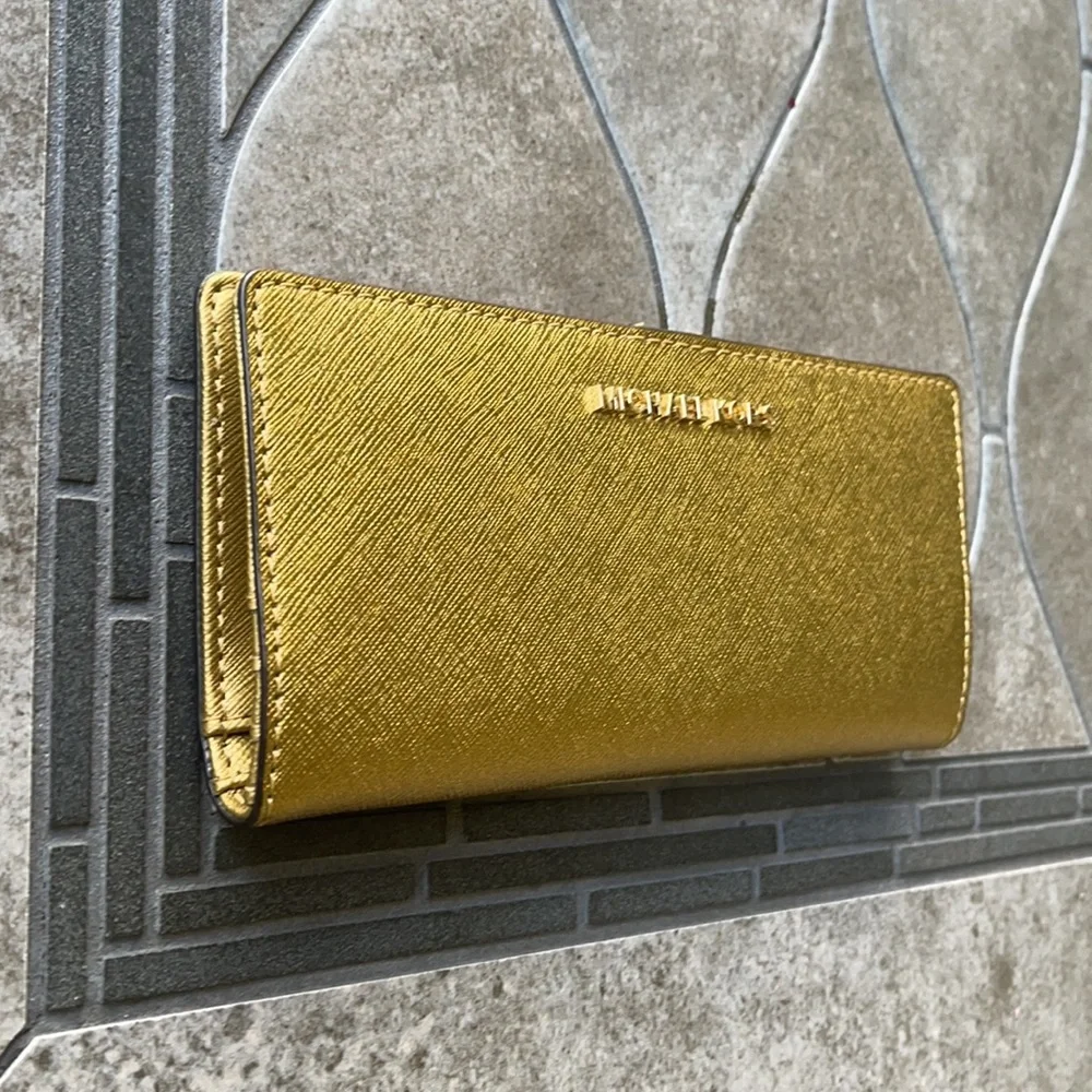Michael Kors Medium Flat Slim Bifold Wallet Old Gold Leather